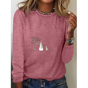 Women's Long Sleeve Tee T-shirt Spring/Fall Christmas Cotton-Blend Crew Neck Daily Going Out Casual Top