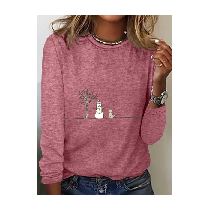 Women's Long Sleeve Tee T-shirt Spring/Fall Christmas Cotton-Blend Crew Neck Daily Going Out Casual Top