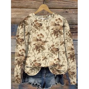 Women Floral Crew Neck Printing Casual Spring/Fall Long Sleeve Sweatshirt