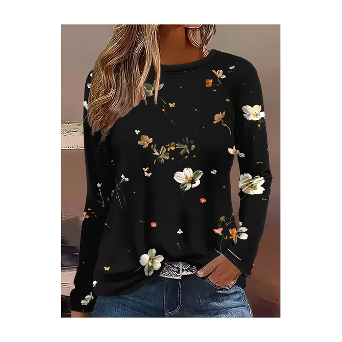 Women Floral Long Sleeve Tee T-shirt Crew Neck Printing Casual Spring/Fall Graphic Tee Top