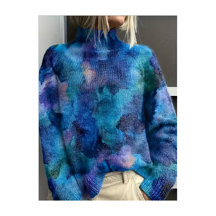 Women Abstract Printing Spring/Fall Vintage Long Sleeve Turtleneck Sweater