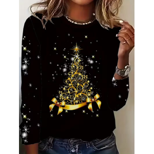 Women Christmas Long Sleeve Tee T-shirt Crew Neck Printing Casual Spring/Fall Graphic Tee Top