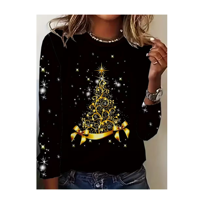 Women Christmas Long Sleeve Tee T-shirt Crew Neck Printing Casual Spring/Fall Graphic Tee Top