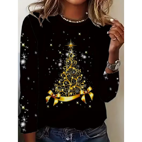 Women Christmas Long Sleeve Tee T-shirt Crew Neck Printing Casual Spring/Fall Graphic Tee Top