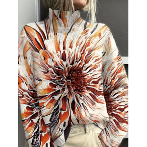 Women Abstract Printing Spring/Fall Vintage Long Sleeve Turtleneck Sweater