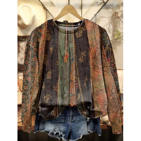 Women Abstract Crew Neck Printing Casual Spring/Fall Long Sleeve Sweatshirt