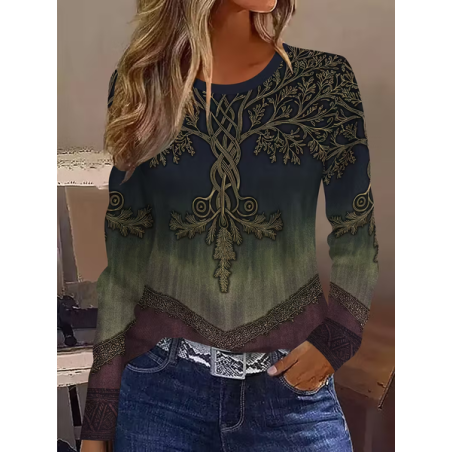 Women Abstract Long Sleeve Tee T-shirt Crew Neck Printing Casual Spring/Fall Graphic Tee Top