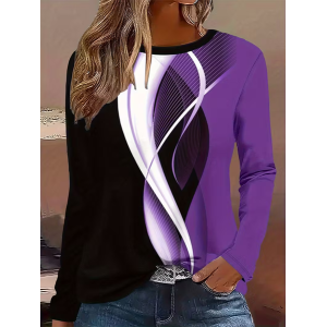 Women Abstract Long Sleeve Tee T-shirt Crew Neck Printing Casual Spring/Fall Graphic Tee Top