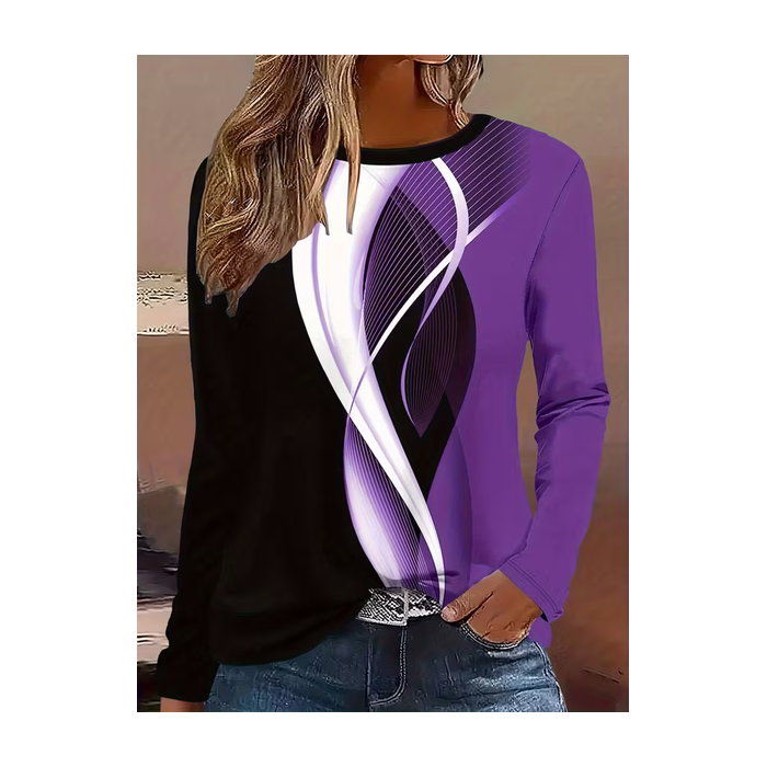 Women Abstract Long Sleeve Tee T-shirt Crew Neck Printing Casual Spring/Fall Graphic Tee Top