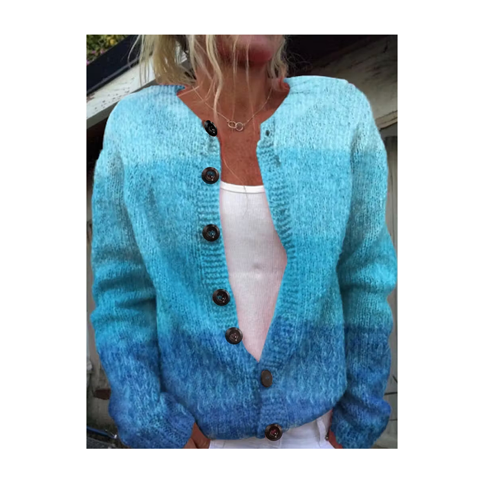 Women Ombre Printing Long Sleeve Crew Neck Vintage Spring/Fall Cardigan Outerwear