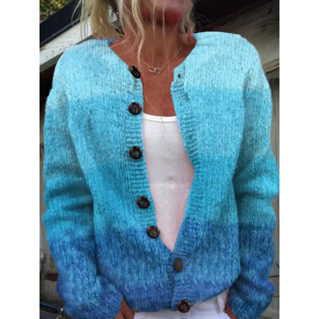 Women Ombre Printing Long Sleeve Crew Neck Vintage Spring/Fall Cardigan Outerwear