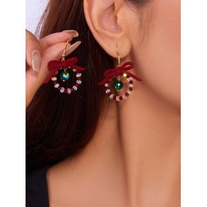 Handmade Christmas Party Millet Bead Earrings Bowknot Fashion Wreath Earrings