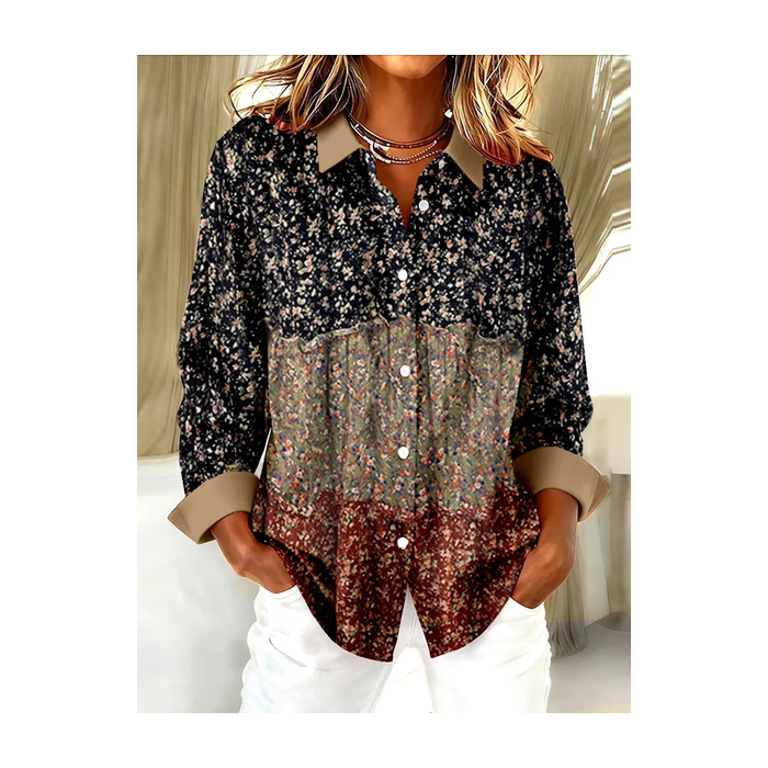 Women Floral Long Sleeve Shirt Spring/Fall Buckle Shirt Collar Regular Sleeve Daily Casual Top