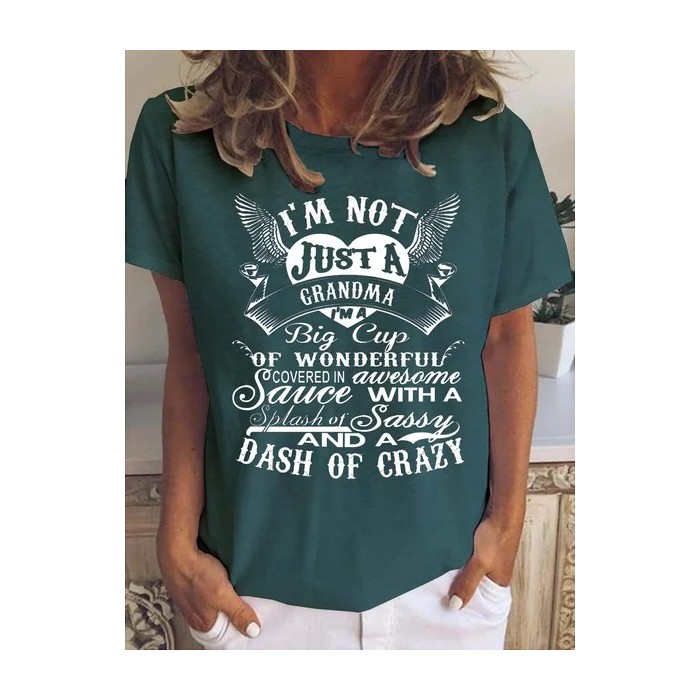 Women Text Letters Short Sleeve Tee T-shirt Crew Neck Casual Summer Top