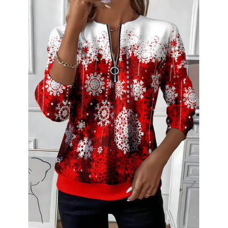 Women Christmas Crew Neck Printing Casual Spring/Fall Long Sleeve Sweatshirt