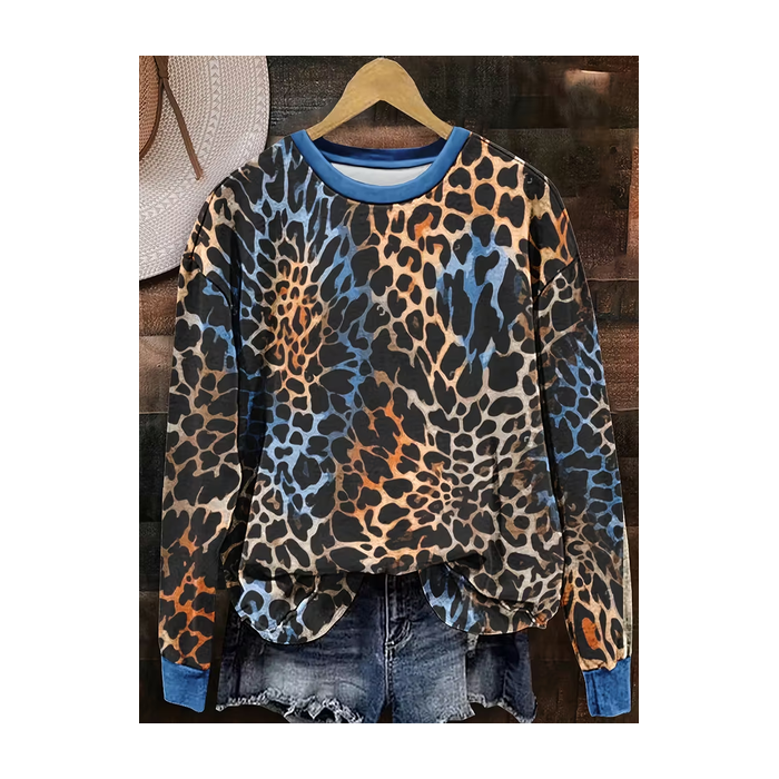 Women Leopard Crew Neck Printing Casual Spring/Fall Long Sleeve Sweatshirt