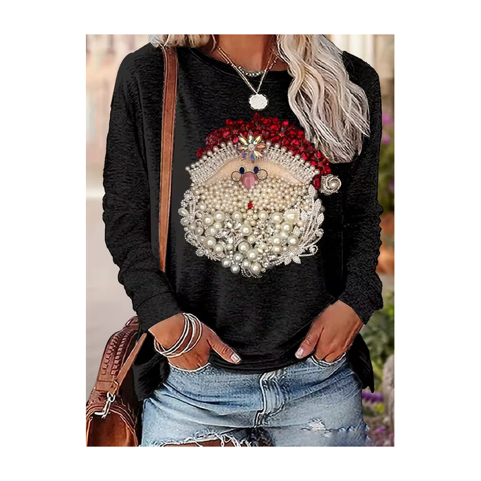Women Santa Claus Long Sleeve Tee T-shirt Crew Neck Printing Casual Spring/Fall Graphic Tee Top
