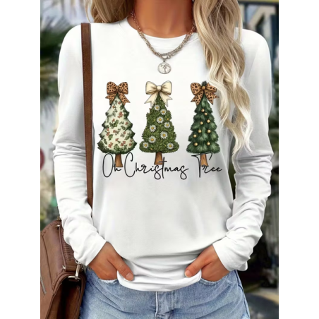 Women Christmas Long Sleeve Tee T-shirt Crew Neck Printing Casual Spring/Fall Graphic Tee Top