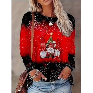 Women Christmas Long Sleeve Tee T-shirt Crew Neck Printing Casual Spring/Fall Graphic Tee Top