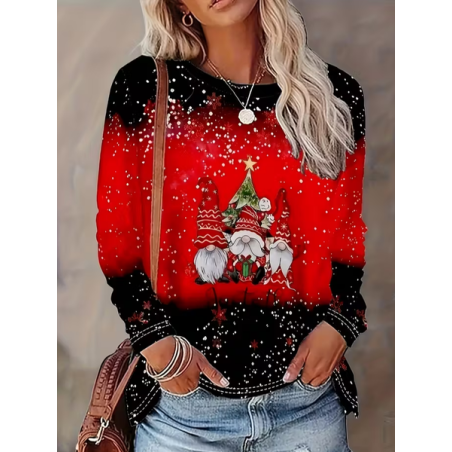 Women Christmas Long Sleeve Tee T-shirt Crew Neck Printing Casual Spring/Fall Graphic Tee Top