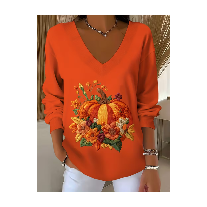 Women Floral Long Sleeve Tee T-shirt V Neck Printing Casual Spring/Fall Top