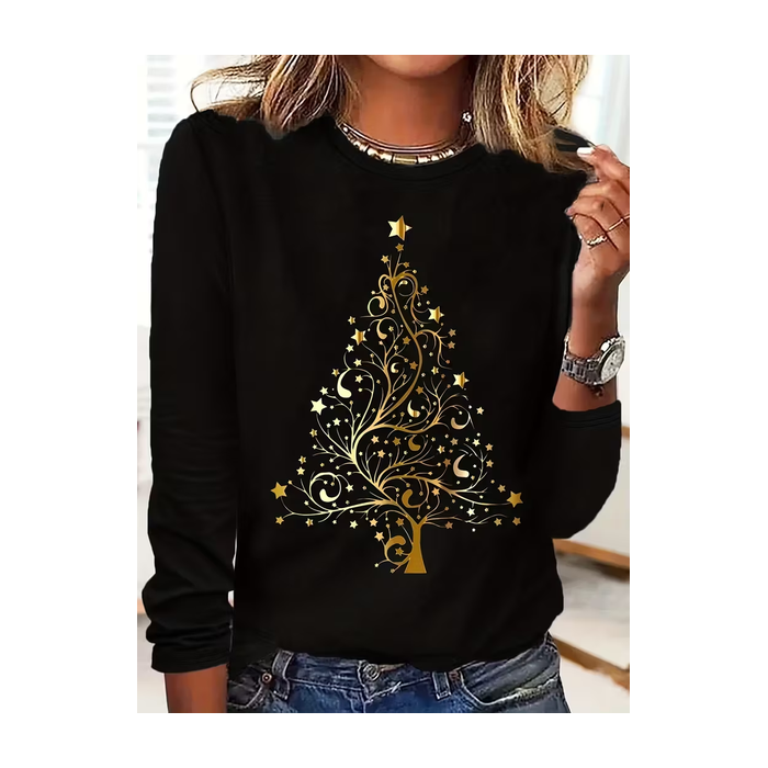 Women Christmas Long Sleeve Tee T-shirt Crew Neck Printing Casual Spring/Fall Graphic Tee Top