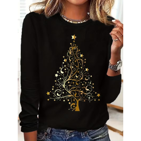 Women Christmas Long Sleeve Tee T-shirt Crew Neck Printing Casual Spring/Fall Graphic Tee Top