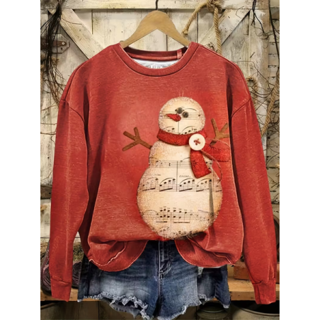 Women Christmas Snowman Crew Neck Printing Casual Spring/Fall Long Sleeve Sweatshirt