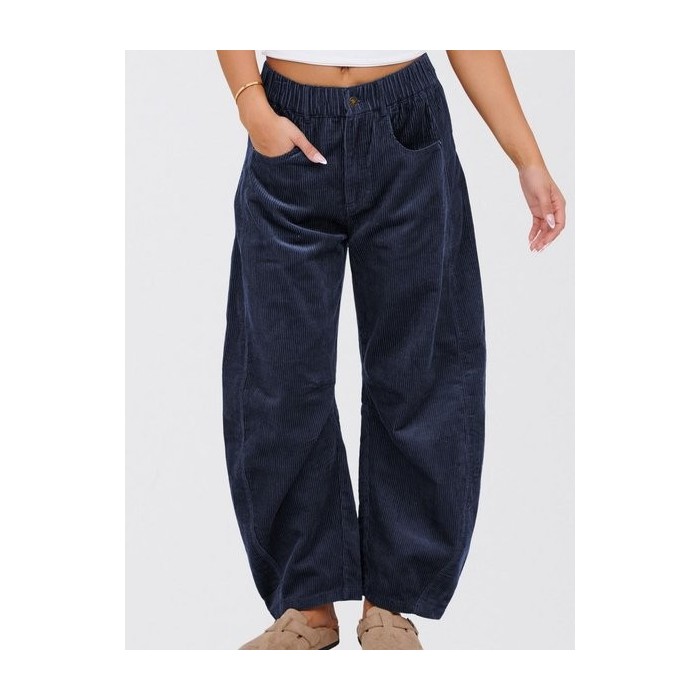Women Plain Long Elastic Waist Pants Casual Spring/Fall Trousers
