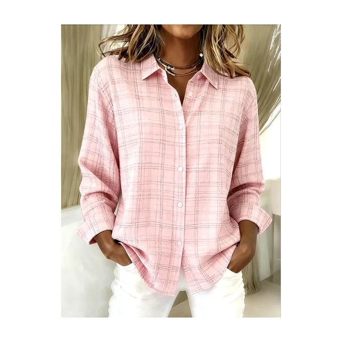 Women Geometric Long Sleeve Shirt Spring/Fall V Neck Daily Casual Top