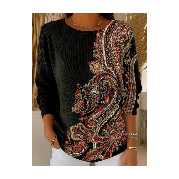 Women Floral Printing Spring/Fall Casual Long Sleeve Crew Neck Sweater