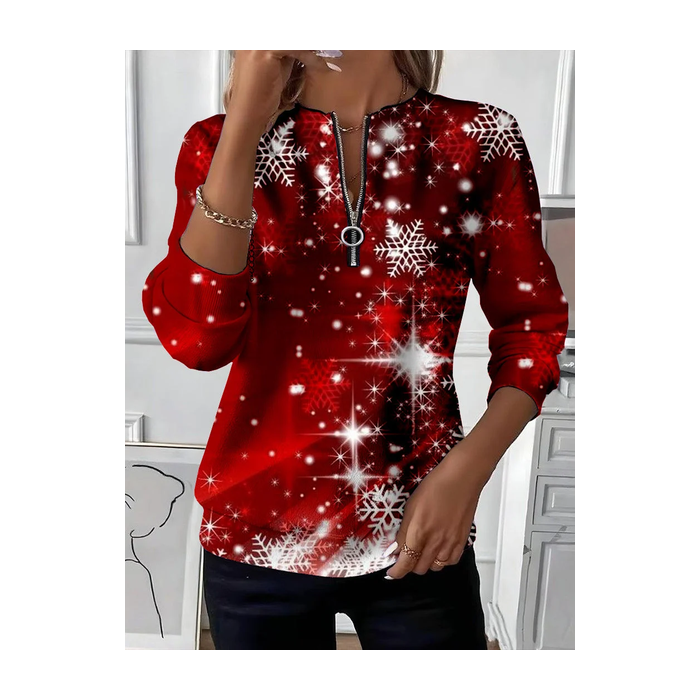 Women Christmas Crew Neck Printing Casual Spring/Fall Long Sleeve Sweatshirt