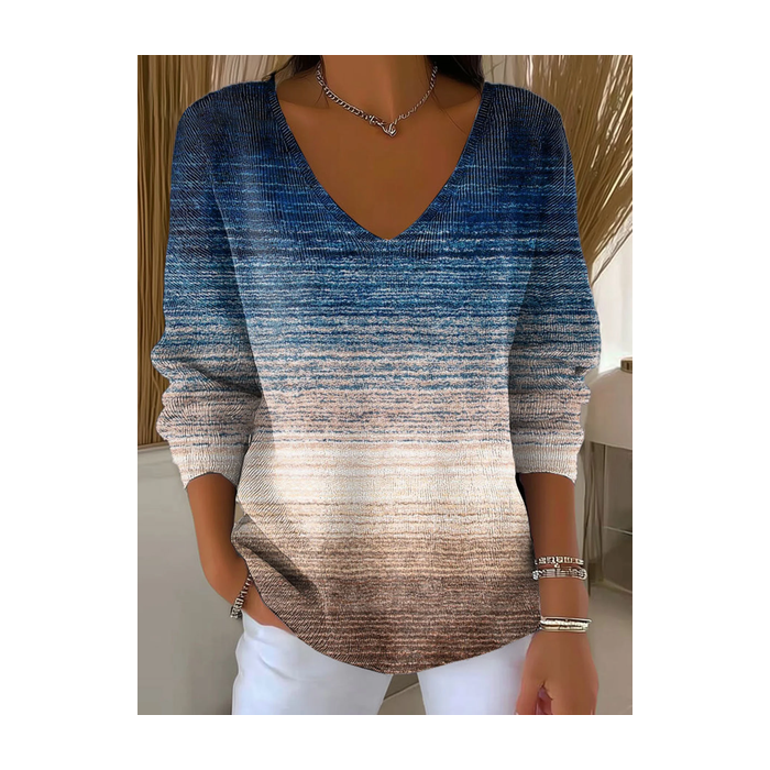 Women Abstract Long Sleeve Tee T-shirt V Neck Printing Casual Spring/Fall Top