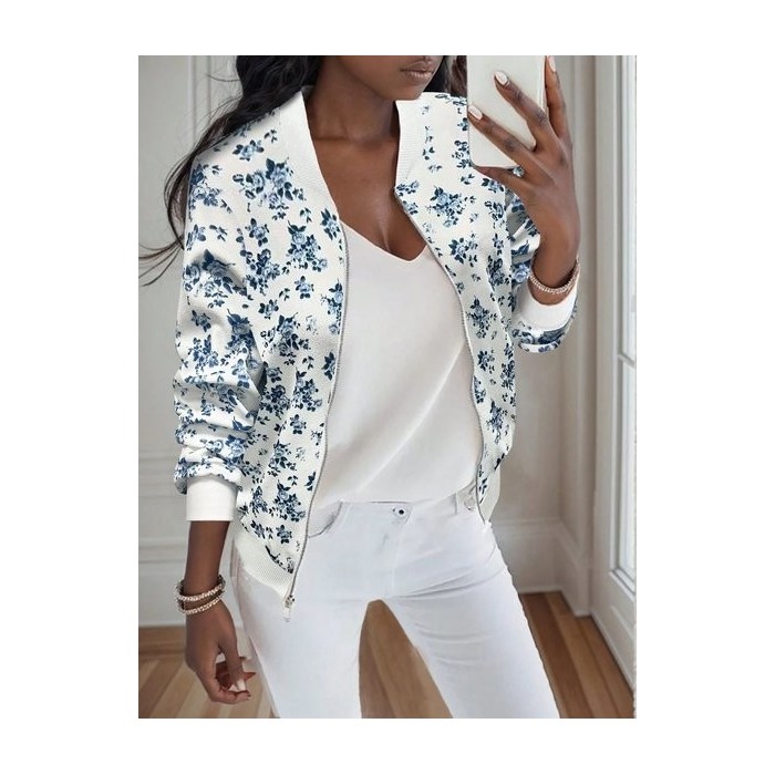 Women Spring/Fall Outerwear Vintage Printing Floral Long Sleeve Jacket