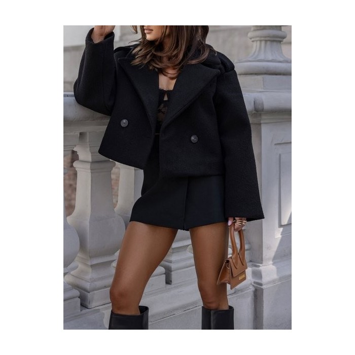 Women Spring/Fall Outerwear Casual Split Joint Plain Long Sleeve Shawl Collar Jacket