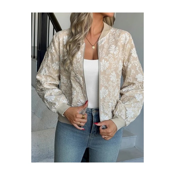 Women Spring/Fall Outerwear Vintage Printing Floral Long Sleeve Stand Collar Jacket