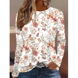 Women Floral Long Sleeve Tee T-shirt Crew Neck Printing Casual Spring/Fall Graphic Tee Top