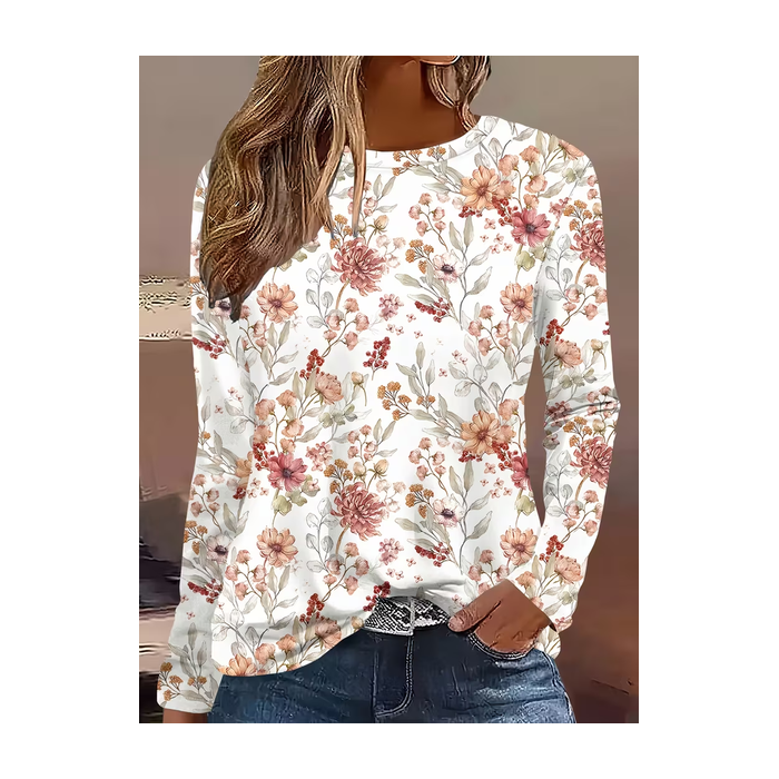 Women Floral Long Sleeve Tee T-shirt Crew Neck Printing Casual Spring/Fall Graphic Tee Top