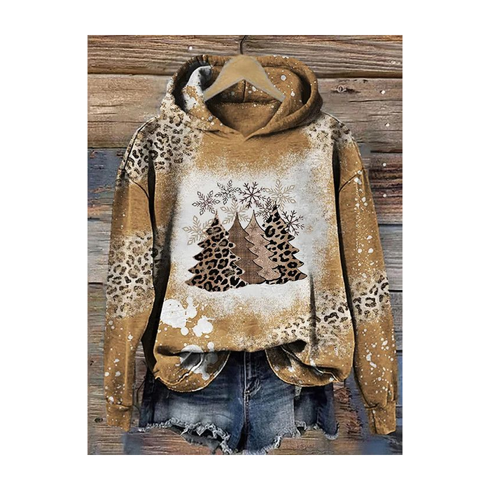 Women Leopard Spring/Fall Printing Long Sleeve Casual Daily Hoodie