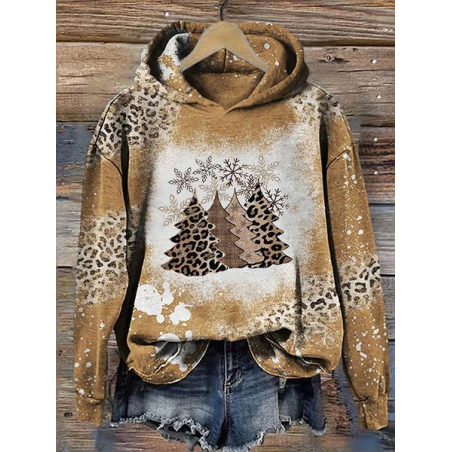 Women Leopard Spring/Fall Printing Long Sleeve Casual Daily Hoodie