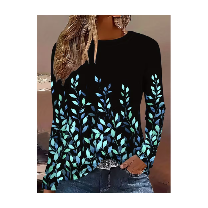 Women Leaf Long Sleeve Tee T-shirt Crew Neck Printing Casual Spring/Fall Graphic Tee Top