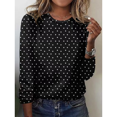 Women Polka Dots Long Sleeve Tee T-shirt Crew Neck Printing Casual Spring/Fall Graphic Tee Top