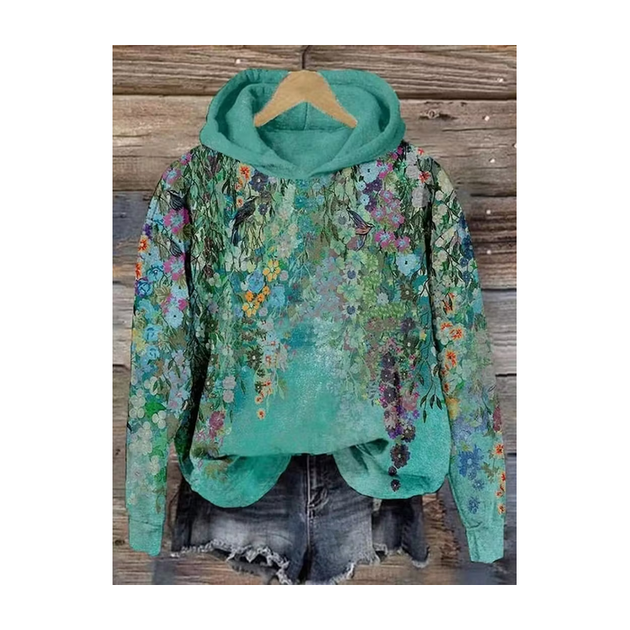 Women Floral Spring/Fall Printing Long Sleeve Casual Daily Hoodie