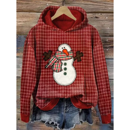 Women Plaid Spring/Fall Printing Long Sleeve Casual Daily Hoodie