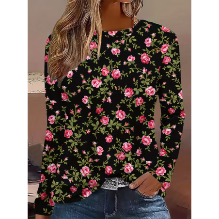 Women Floral Long Sleeve Tee T-shirt Crew Neck Printing Casual Spring/Fall Graphic Tee Top