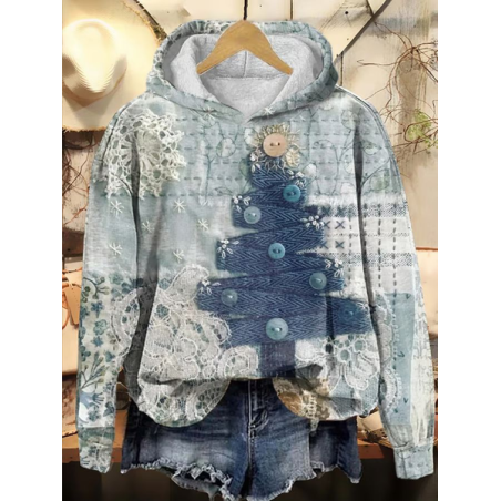 Women Christmas Spring/Fall Printing Long Sleeve Casual Daily Hoodie