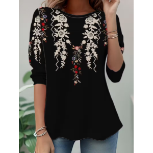 Women Floral Long Sleeve Tee T-shirt Crew Neck Casual Spring/Fall Tunic Top