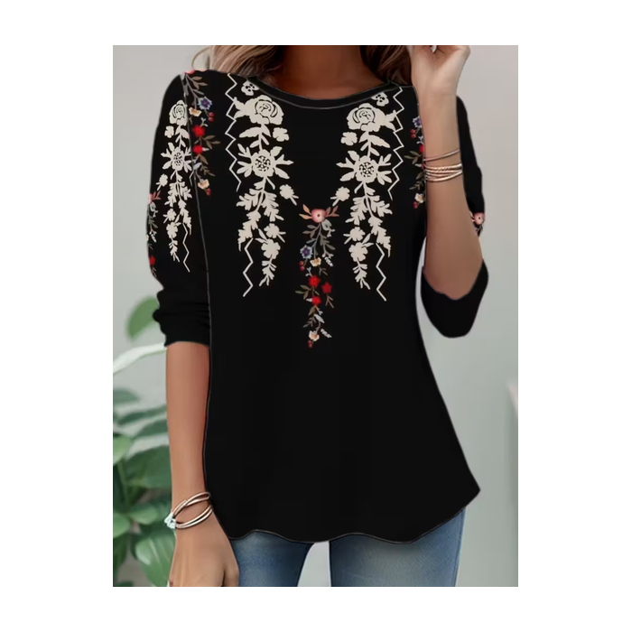 Women Floral Long Sleeve Tee T-shirt Crew Neck Casual Spring/Fall Tunic Top