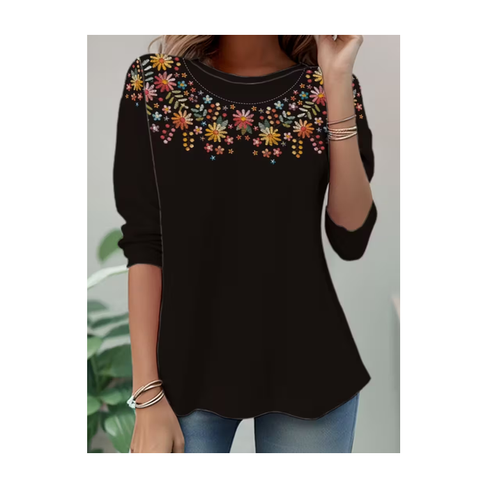 Women Floral Long Sleeve Tee T-shirt Crew Neck Casual Spring/Fall Tunic Top