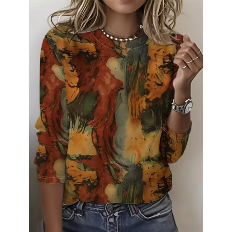 Women Abstract Long Sleeve Tee T-shirt Crew Neck Printing Casual Spring/Fall Graphic Tee Top